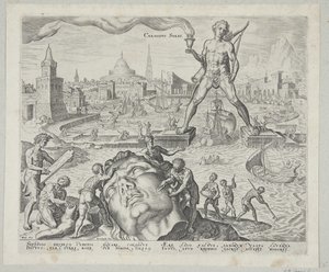De kolossus van Rhodos door Philips Galle
