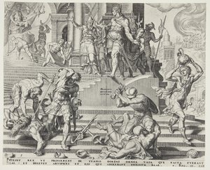 De vernietiging van de tempel van Baäl en de slachting van zijn priesters door Philips Galle