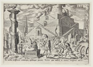 De toren van Babel door Philips Galle