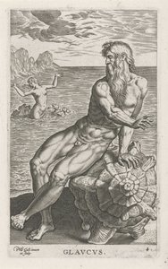 Zeegod Glaucus Rivier- en zeegoden (serie) Semideorum Marinorum amnicorumque sigillariae imagines perelegantes (serie) door Philips Galle