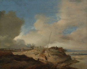 Duinlandschap met een seinpaal door Philips Wouwerman