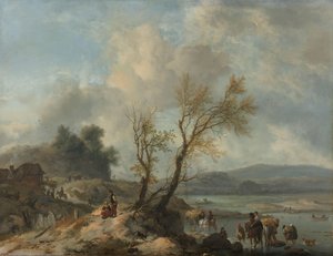 Landschap met zanderig pad langs een rivier