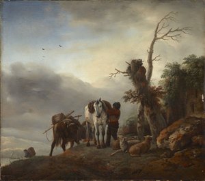 Landschap met Pakpaarden, door Wouwerman (Wouwermans), Philips (1619-1668). Olie op hout, ca. 1647-1648. Afmeting: 36,3x41,2 cm. Muzeul National Brukenthal, Sibiu