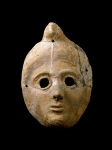 Fenicië: terracotta vrouwenmasker. Uit Puerta de la Tierra. 4e - 3e eeuw v.Chr. Cádiz, Museo de Cádiz, Spanje door Phoenician