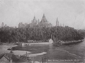 De parlementsgebouwen, Ottawa, vanaf Nepean Point (zwart-wit foto) door Photographer Canadian