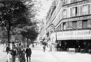 Boulevard de la Villette, Parijs, ca. 1900 (zwart-wit foto) door Photographer French