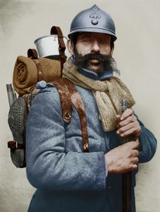 Portret van een Franse Soldaat in Militaire Uniform, Eerste Wereldoorlog (kleurfoto)