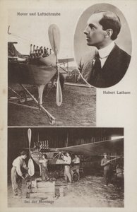 Franse vliegenier Hubert Latham en zijn vliegtuig