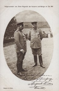 Keizer Wilhelm II met veldmaarschalk Paul von Hindenburg, commandant van het Duitse leger, Posen, Eerste Wereldoorlog door Photographer German