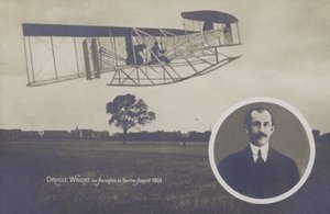 Orville Wright vliegt met zijn vliegtuig in Berlijn, augustus