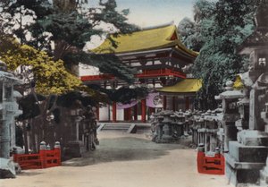 Japan, ca. 1912: Kasuga Shinto-tempel gesticht in 767, in Nara, nabij Kyoto door Photographer Japanese