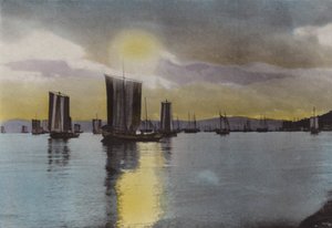 Japan, ca. 1912: Zonsondergang, Akashi-kust