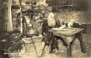 Beeld van Sint Beatus, grotten van Beatus, Beatenberg, Zwitserland (z/w foto)