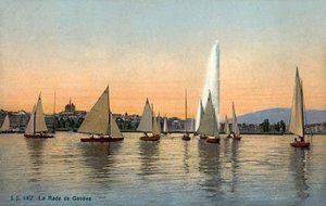 Jachten in de haven van Genève, Zwitserland (foto)