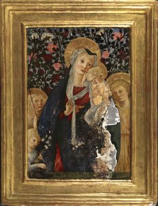 Maagd en Kind met de jonge Sint Jan, Sint Elizabeth en een kind met een vaas lelies, 1450-59