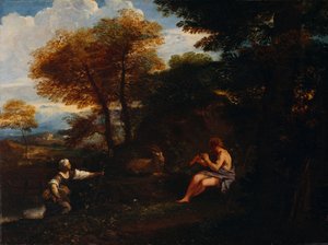 Landschap met een herder en herderin