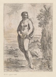 Staande naakte vrouw in landschap door Pier Francesco Mola