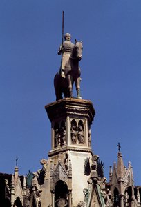 Ruiterstandbeeld van Cansignorio della Scala, Graf van Cansignorio della Scala, werk van Bonino da Campione, Scaliger Tombes, Verona, Veneto, Italië