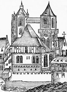 Abdij van Montecassino, Duitse houtsnede, uit de Neurenberg Kroniek (Liber Chronicarum) door Hartmann Schedel door Blaise Nicolas Le Sueur