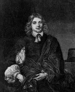 Portret van Lucius Cary, 2e burggraaf Falkland (circa 1610-1643), Engelse auteur, politicus en soldaat die staatssecretaris was van 1642 tot 1643, gravure door Blaise Nicolas Le Sueur