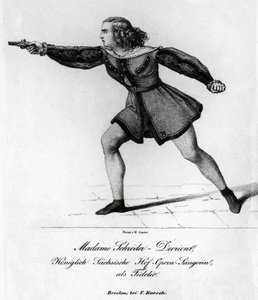 Portret van Wilhelmine Schroder-Devrient, Duitse sopraan, in de rol van Leonora in Fidelio of Huwelijksliefde, door Ludwig van Beethoven