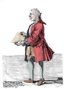Cartoon van Giovanni Battista Pergolesi (1710-1736). Tekening door Pier Leone Ghezzi (1674-1755) die meldt dat de componist een handicap aan een been had en mank liep. 1736.