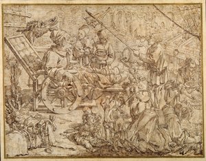 Polcinello met jicht door Pier Leone Ghezzi