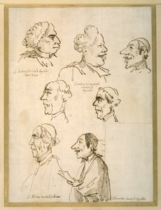 Zeven karikaturale profielen van vier zangers van de pauselijke kapellen door Pier Leone Ghezzi
