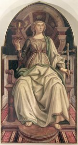 Geloof, uit een serie panelen die de Deugden uitbeelden, ontworpen voor de Raadskamer van de Koopmansgildehal, 1469