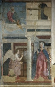Annunciatie - Fresco, ca. 1455 door Piero della Francesca