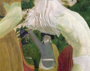Doop van Christus, detail van rechtergedeelte met een man die zich voorbereidt op de doop door Piero della Francesca