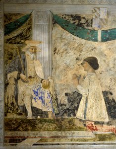 Portret van Sigismondo (Sigismond) Pandolfo Malatesta (1417-1468) in gebed voor San Sigismondo (Sigismondo). Fresco door Pietro di Benedetto dei Franceschi genaamd Piero della Francesca (1422-1492)