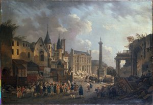 Kermis op een denkbeeldig kruispunt in Parijs, ca. 1770 door Pierre Antoine Demachy