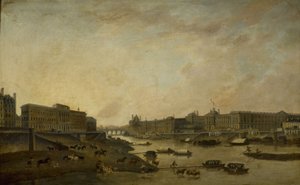 Het Hôtel de la Monnaie en het Louvre, gezien vanaf de Pont-Neuf, circa 1800 door Pierre Antoine Demachy