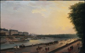 De Seine bij de Grenouillère, gezien vanaf het terras aan het water bij de Tuilerieën, circa 1777 door Pierre Antoine Demachy