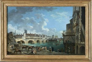 Uitzicht op de quai de Gesvres tijdens de sloop van de huizen van de pont au Change, rond 1788