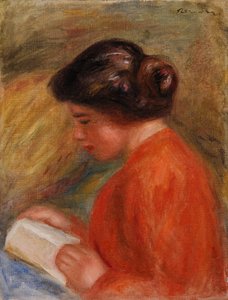 Lezende jonge vrouw (Jeune femme lisant, buste) door Pierre-Auguste Renoir