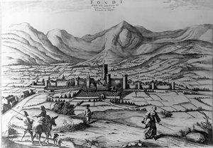 Stad Fondi, gravure door Pieter Mortier uit Nouveau Theatre de l