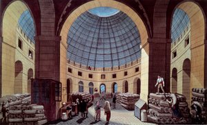 Uitzicht op de Halle au blé, gelegen op het huidige Hotel de Soissons (Handelsbeurs) in Parijs. Gravure door Guiguet naar Pierre Courvoisier (1756-1804) 18e eeuw. Parijs, B.N.