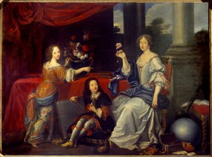 Portret van Louise Françoise de la Baume le Blanc, hertogin de la Vallière (Madame de La Vallière) (1644-1710), favoriet van Lodewijk XIV en haar kinderen Mademoiselle de Blois en de graaf van Vermandois door Pierre (after) Mignard