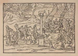Aanbidding van het Gouden Kalf, uit Figure de la Biblia, geïllustreerd door Gabriel Simeoni door Pierre (attr. to) Eskrich