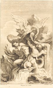 Twee tritons en een zwaan, in of na 1736 door Pierre Alexandre Aveline