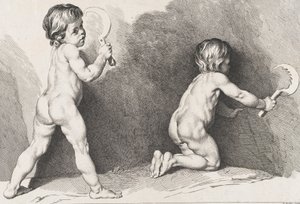 Twee naakte kinderen staand, uit Nieuw Boek van Kinderen door Pierre Alexandre Aveline