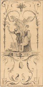 Herder en herderin (?) door Pierre Alexandre Aveline after Antoine Watteau