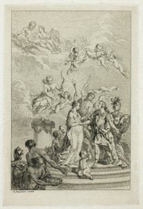 Allegorie van het huwelijk van de Dauphin Louis met de Infanta Maria Theresa van Spanje door Pierre Antoine Baudouin