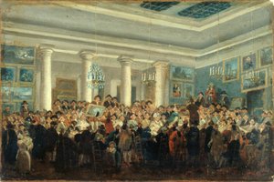 Openbare verkoop van schilderijen, circa 1785 (olieverf op doek) door Pierre Antoine Demachy