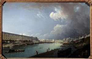 Uitzicht op het Louvre en het Ile de la Cite vanaf de Pont Royal. door Pierre Antoine Demachy