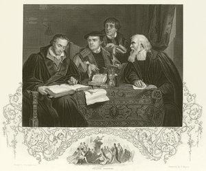 Luther, Melanchthon, Pomeranus en Cruciger door Pierre Antoine Labouchere