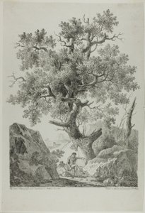 Kunstenaar in een rotsachtig landschap door Pierre Antoine Mongin
