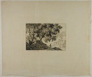 Landschap met man die staf draagt door Pierre Antoine Mongin